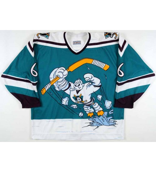 Custom 1995-96 Throwback Anaheim Mighty Ducks Wild Wing 6 Don McSween Game Worn Alternate Jersey